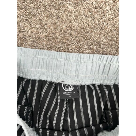 Controlled Insanity Oreo Pinstripe Pants Pull on Drawstring Black Gym Lifting S - Picture 4 of 15